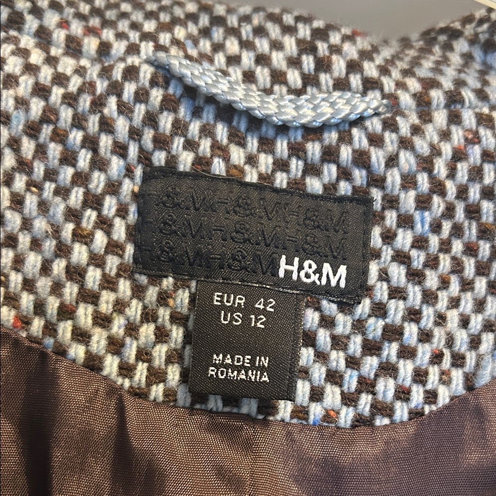 H&M Women's Light Blue & Brown Winter Coat - Size 12 - Picture 2 of 11